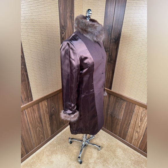 Beautiful 100% Brown Cashmere & Russian Sable Fur Trim Jacket Coat Small - Picture 8 of 12